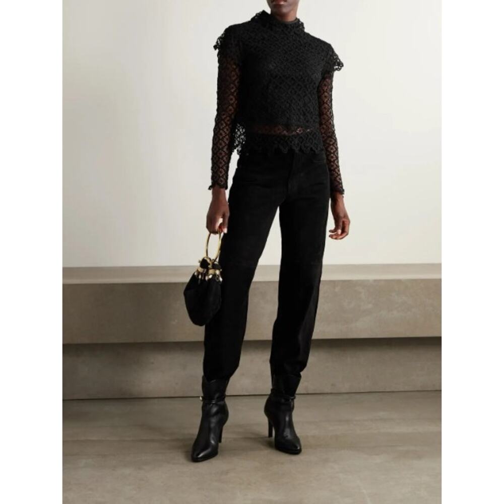 NWT Isabel Marant Black Ludivine Layered Guipure Lace Top Womens 36 / US 4